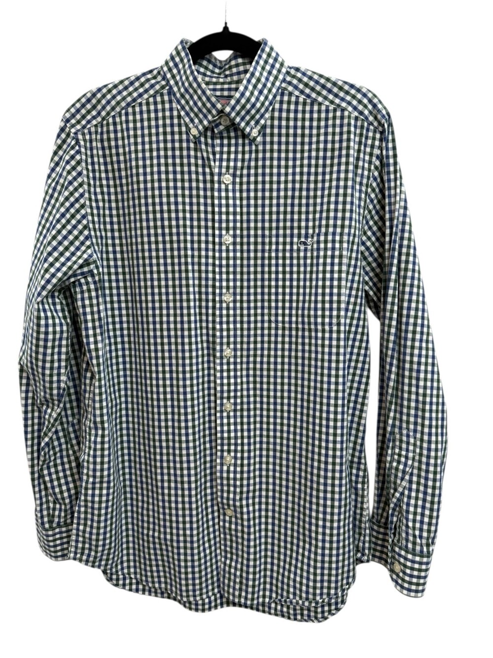 Mens Vineyard Vines Whale Shirt Blue Green Black Plaid M Cotton